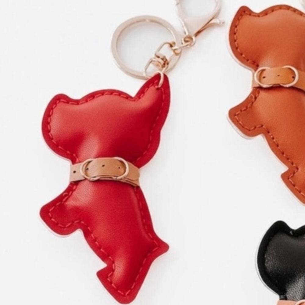 Scottie Puppy Vegan Leather Bag Charm Keychain Red